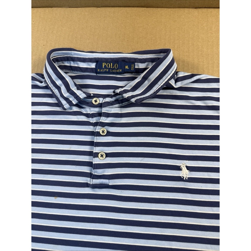 Ralph Lauren Polo Shirt Mens XL Blue Preppy Striped Preppy Golfing